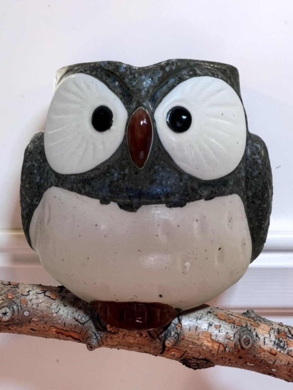 Owl Ceramic Mug White Blue Gray Whimsical Raised Owl Design Feet Coffee Mug